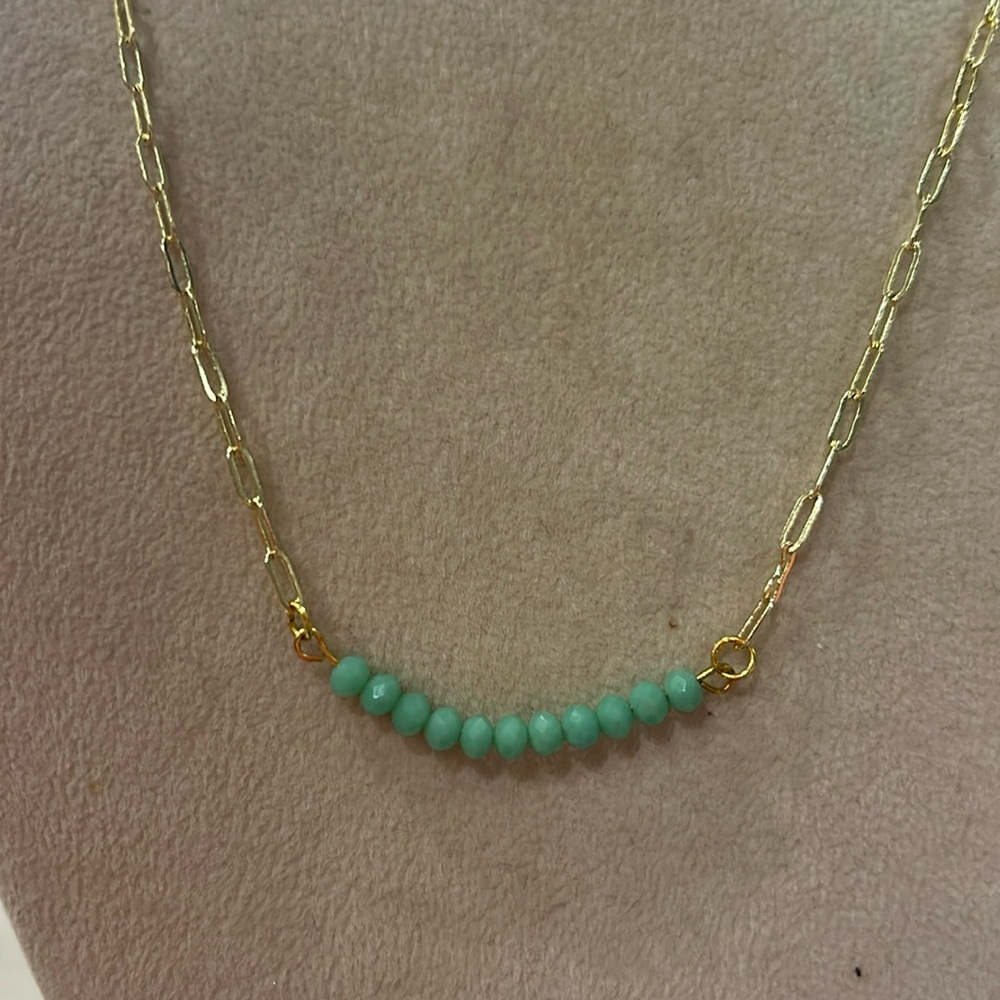 Mint Green Crystal Bar Necklace-Boutique